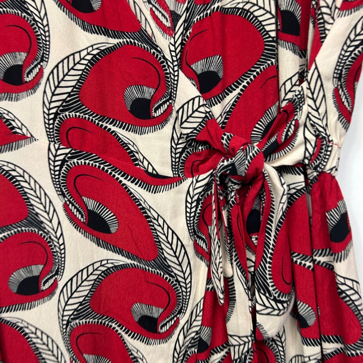 Totem Womens Red Cream Black Long Sleeve Wrap Dress Size 5 (14-16)