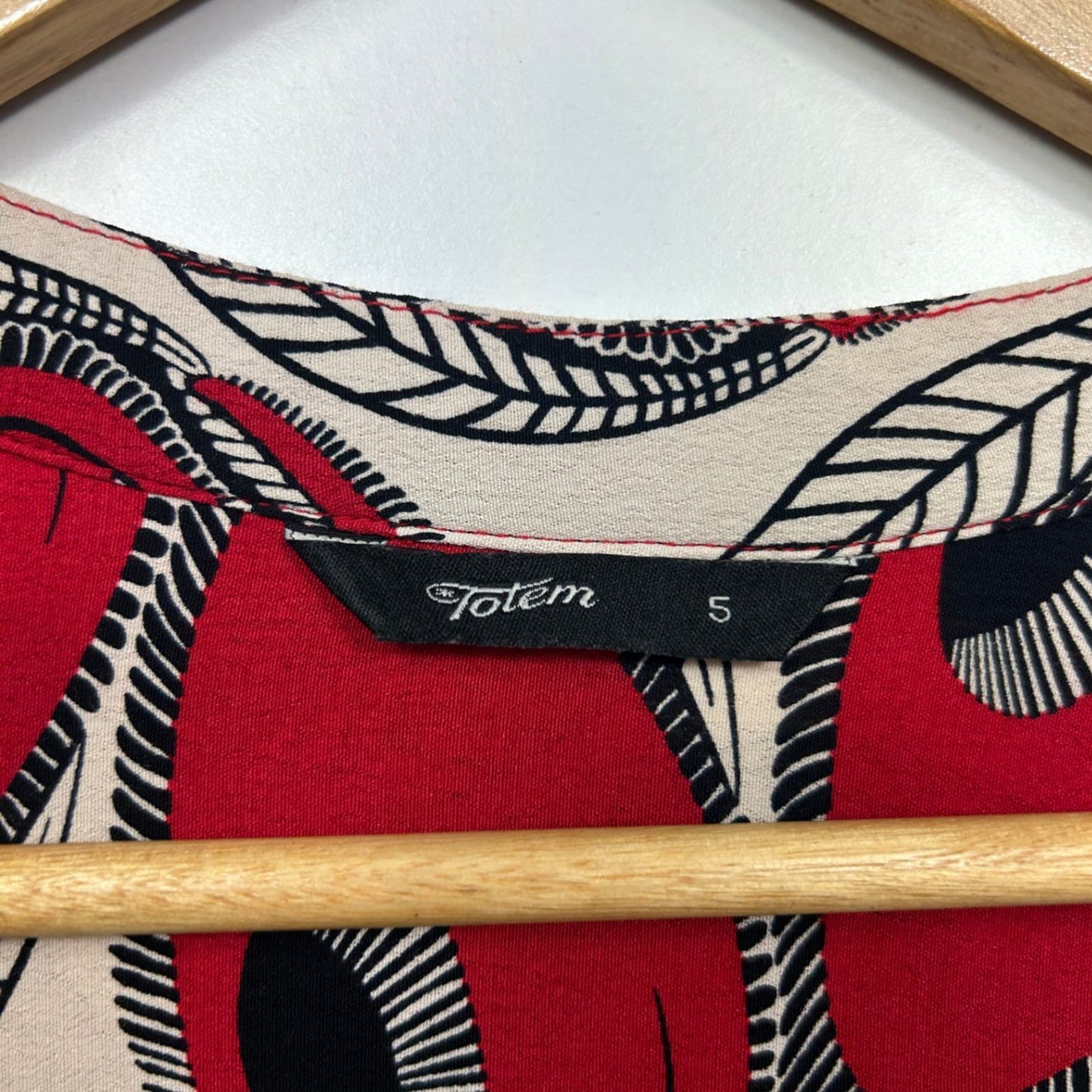 Totem Womens Red Cream Black Long Sleeve Wrap Dress Size 5 (14-16)