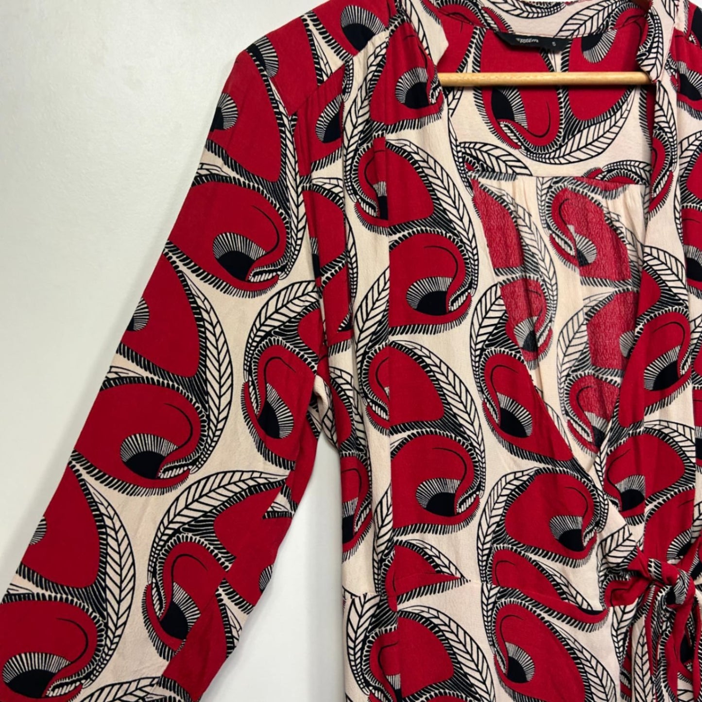 Totem Womens Red Cream Black Long Sleeve Wrap Dress Size 5 (14-16)