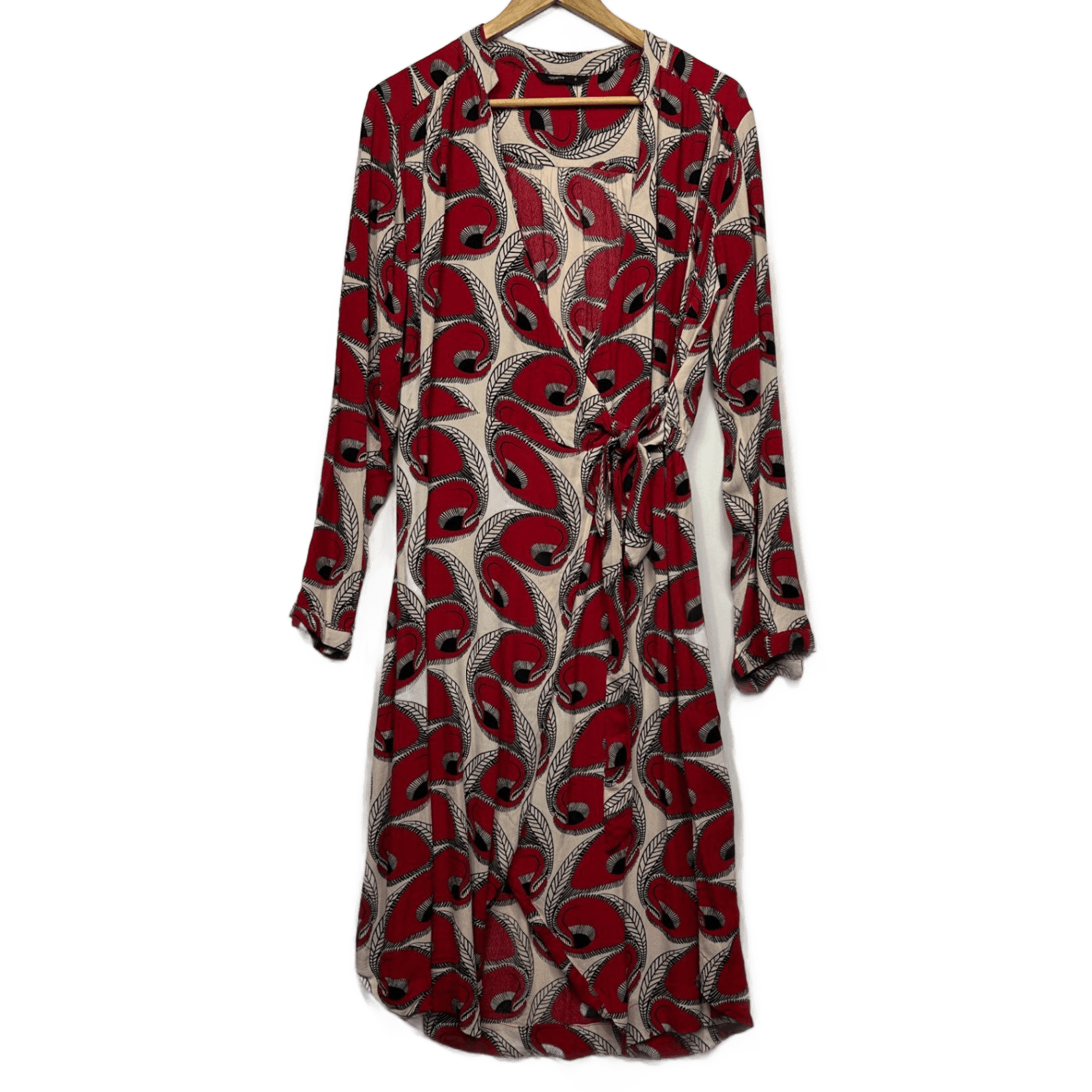 Totem Womens Red Cream Black Long Sleeve Wrap Dress Size 5 (14-16)