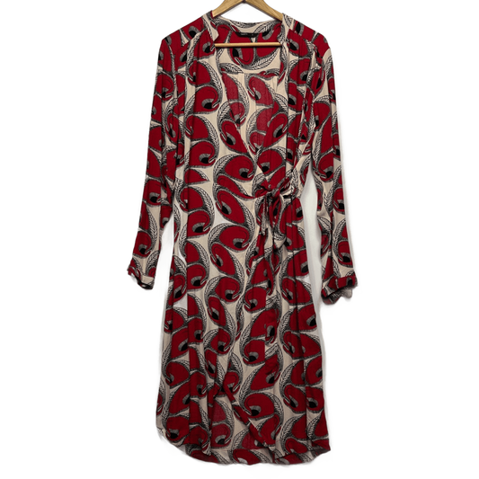 Totem Womens Red Cream Black Long Sleeve Wrap Dress Size 5 (14-16)