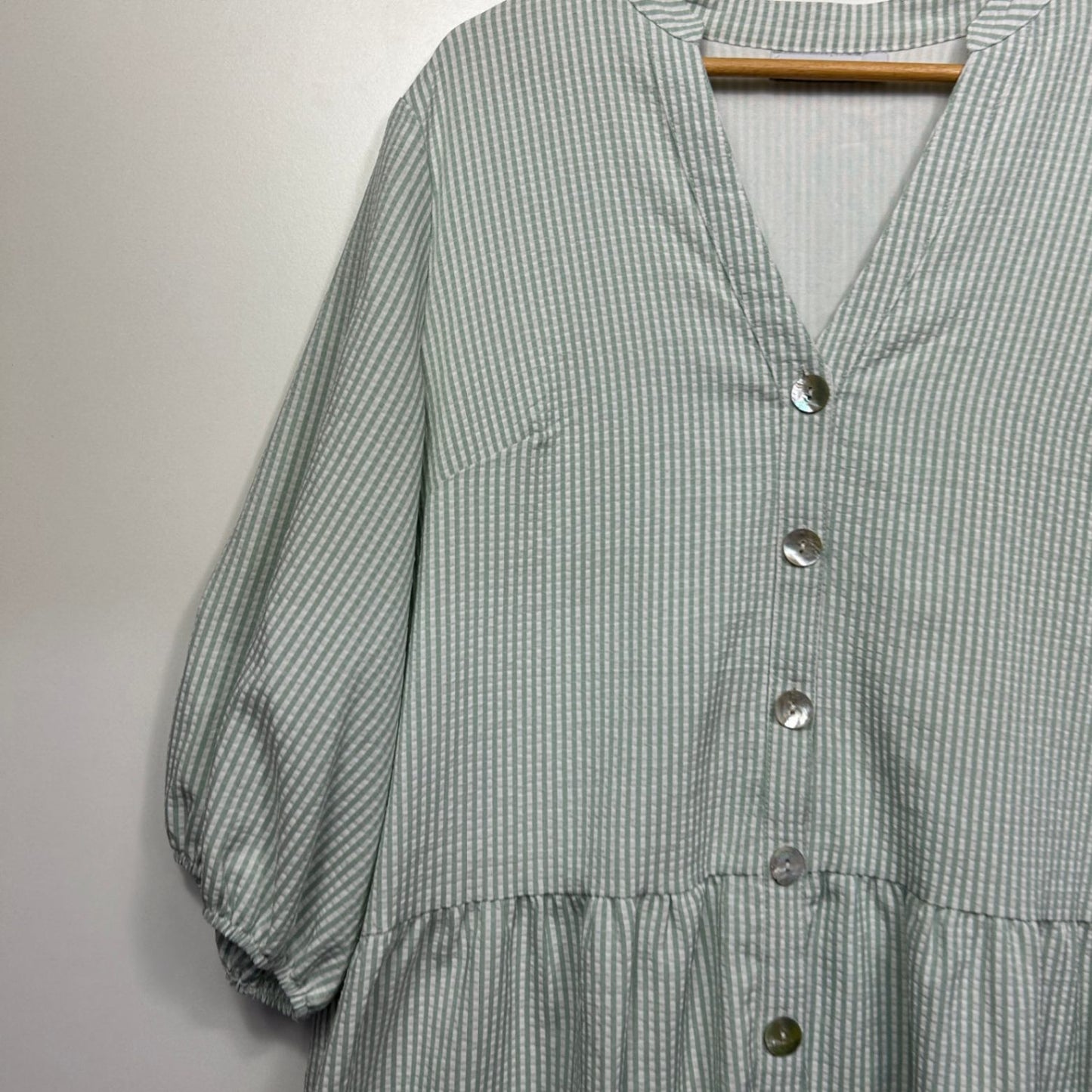 Henry Oscar Striped Green White Smock Shirt Dress Size 18