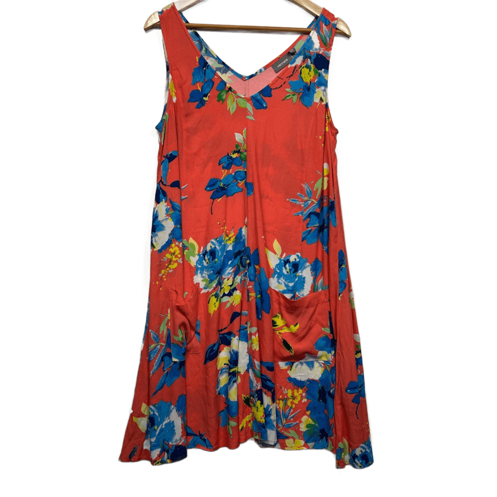 Sussan Sleeveless Floral Viscose Shift V-Neck A-line Dress Size 12