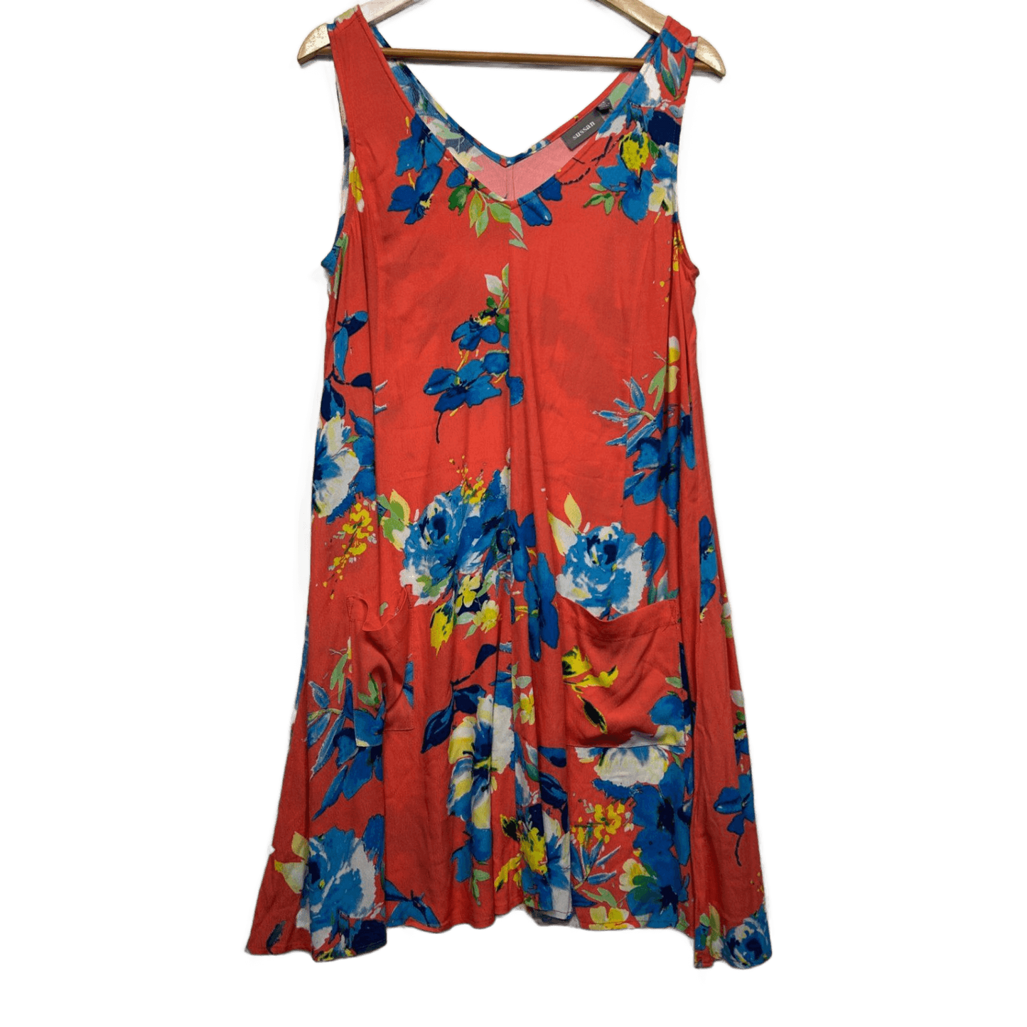 Sussan Sleeveless Floral Viscose Shift V-Neck A-line Dress Size 12
