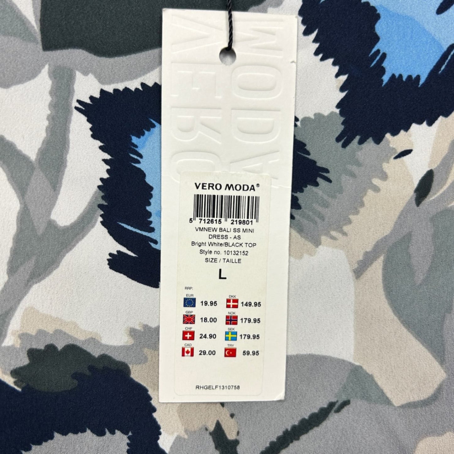 New Vero Moda Blue Black Grey Short Sleeve Round Neck Shift Dress Size Large