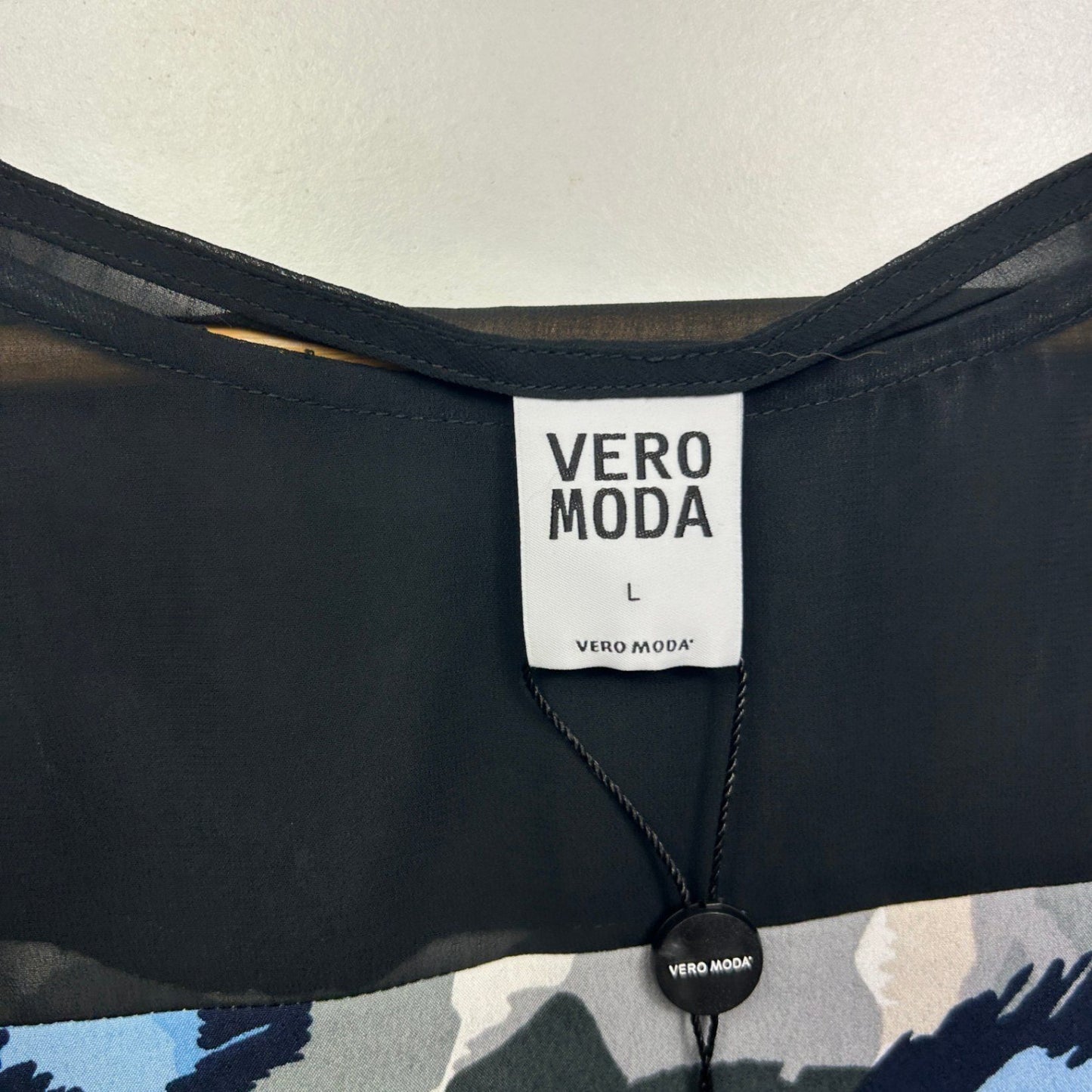 New Vero Moda Blue Black Grey Short Sleeve Round Neck Shift Dress Size Large