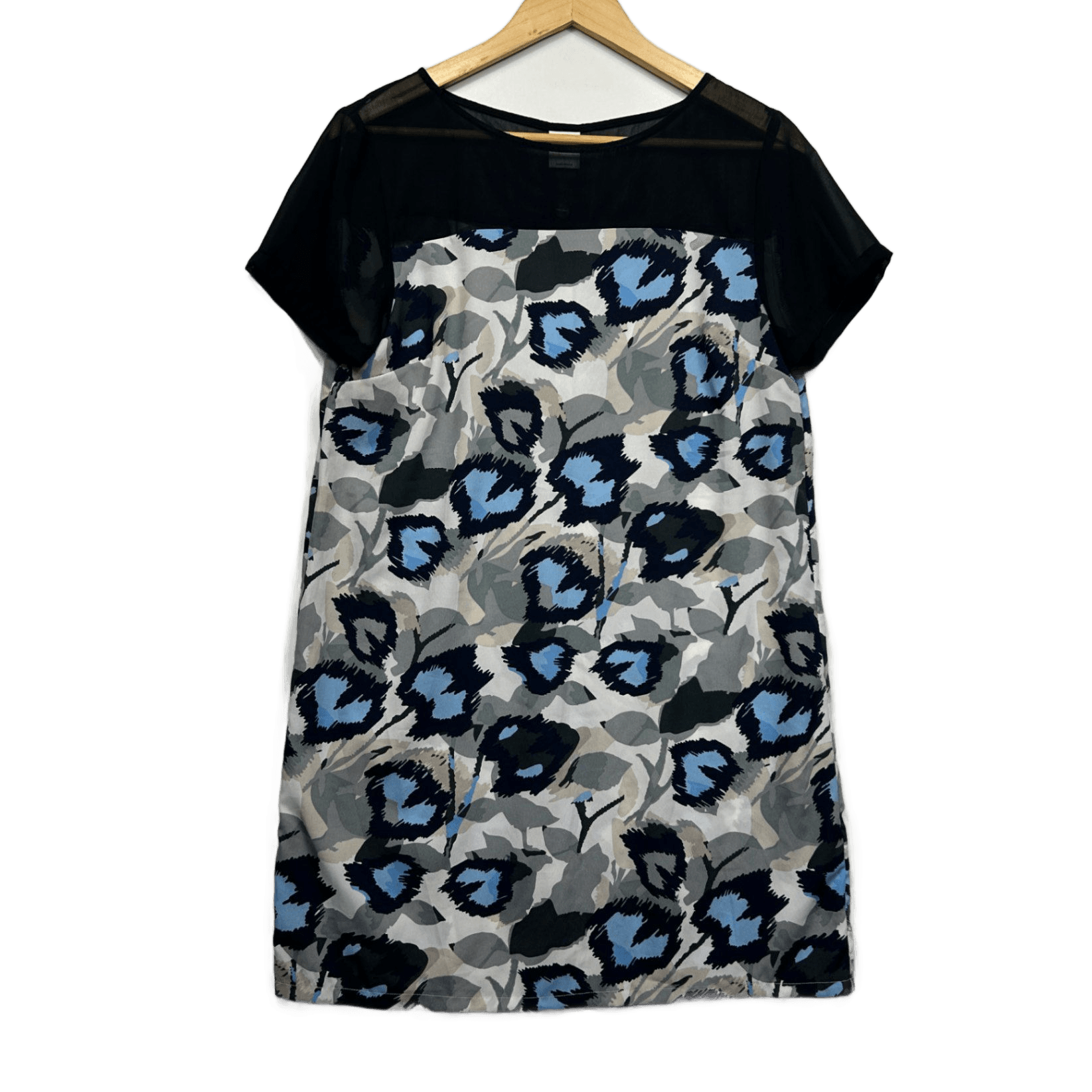 New Vero Moda Blue Black Grey Short Sleeve Round Neck Shift Dress Size Large