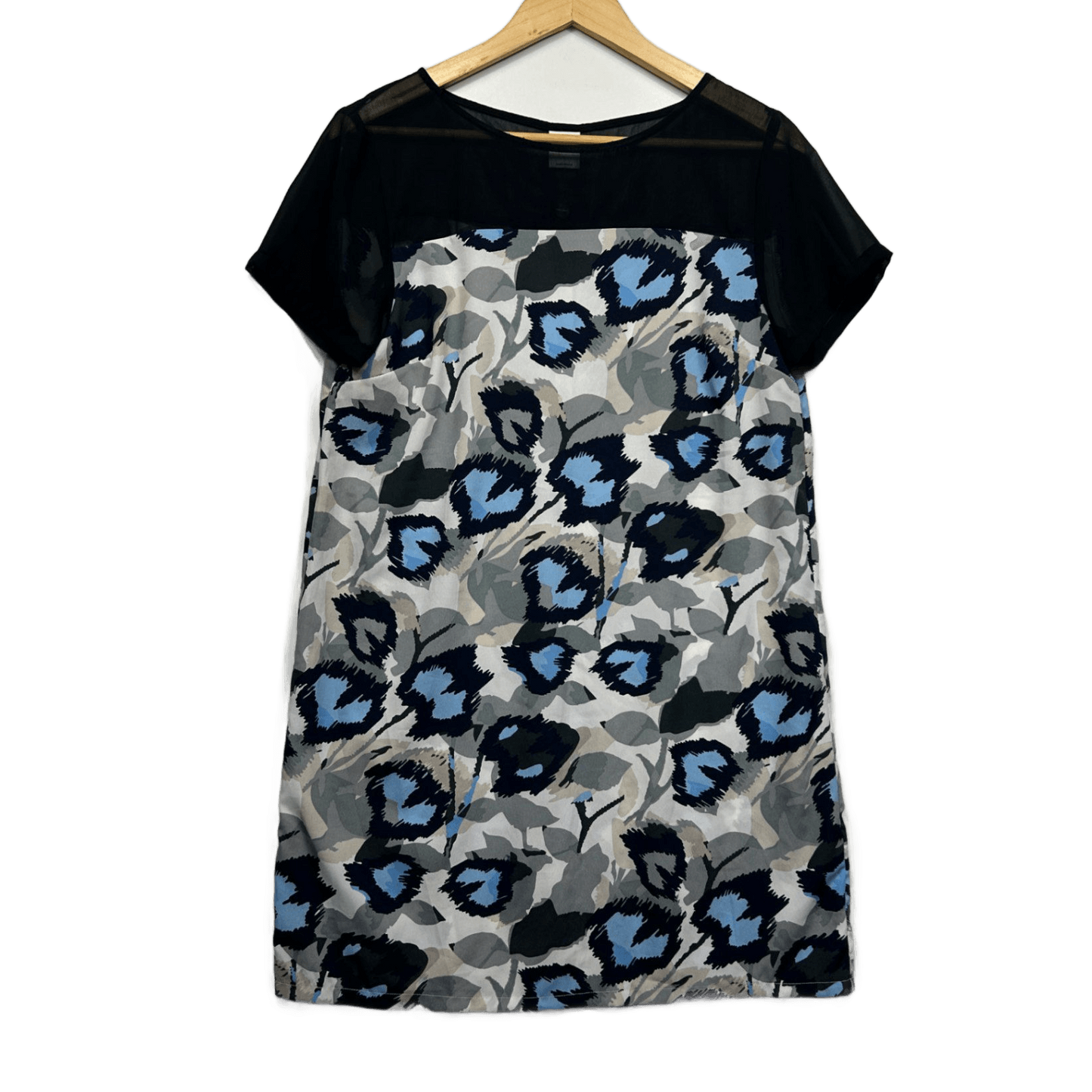 New Vero Moda Blue Black Grey Short Sleeve Round Neck Shift Dress Size Large