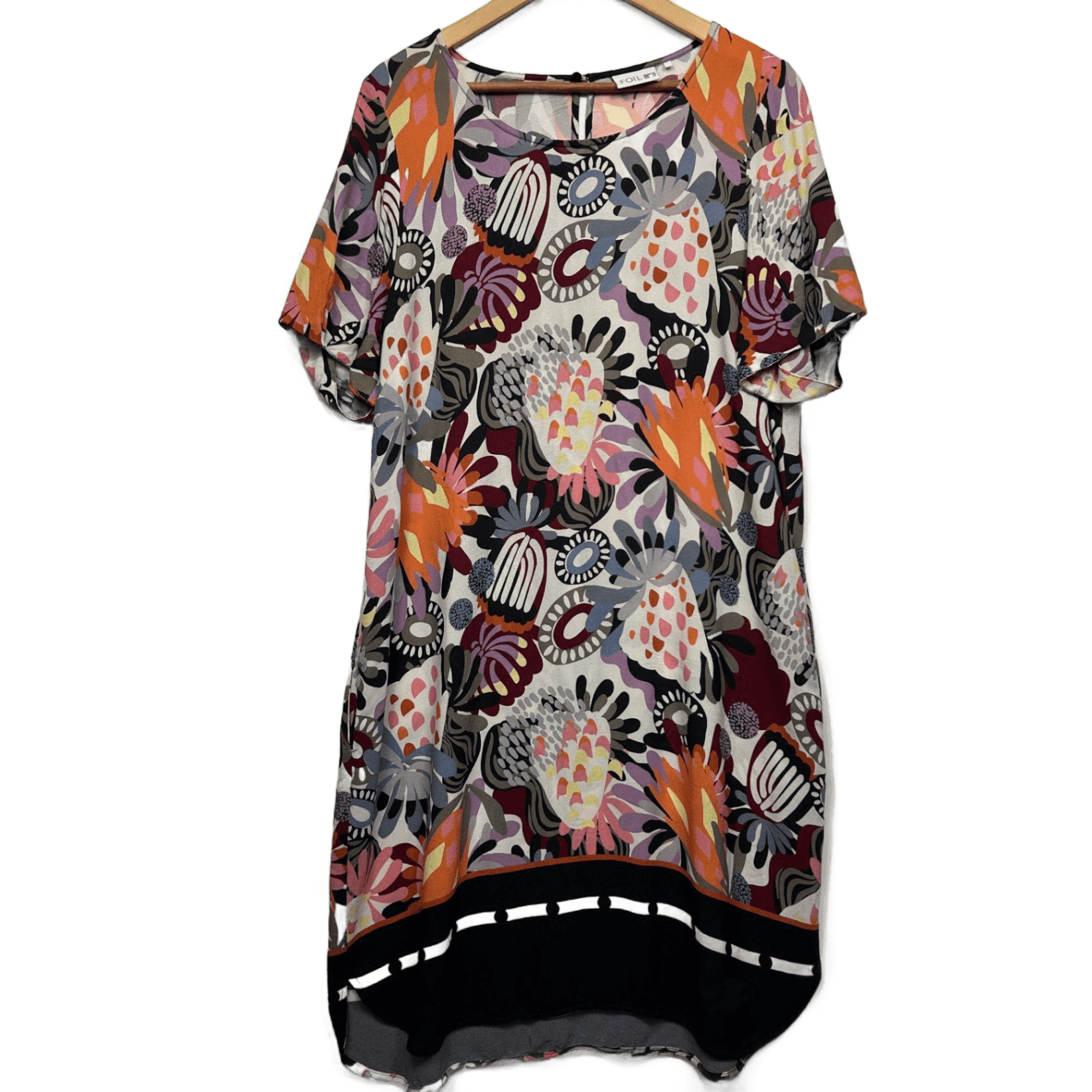 FOIL Multicoloured Short Sleeve Pockets Shift Dress Size 16