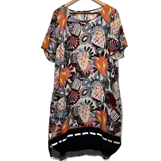 FOIL Multicoloured Short Sleeve Pockets Shift Dress Size 16