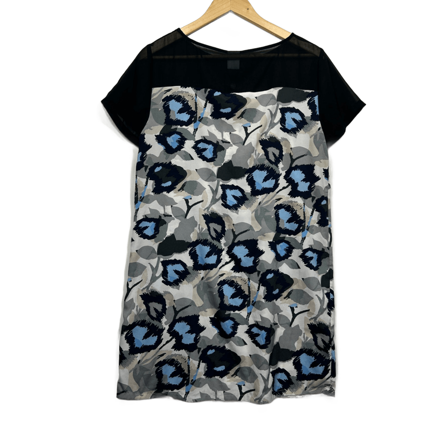 New Vero Moda Blue Black Grey Short Sleeve Round Neck Shift Dress Size Large