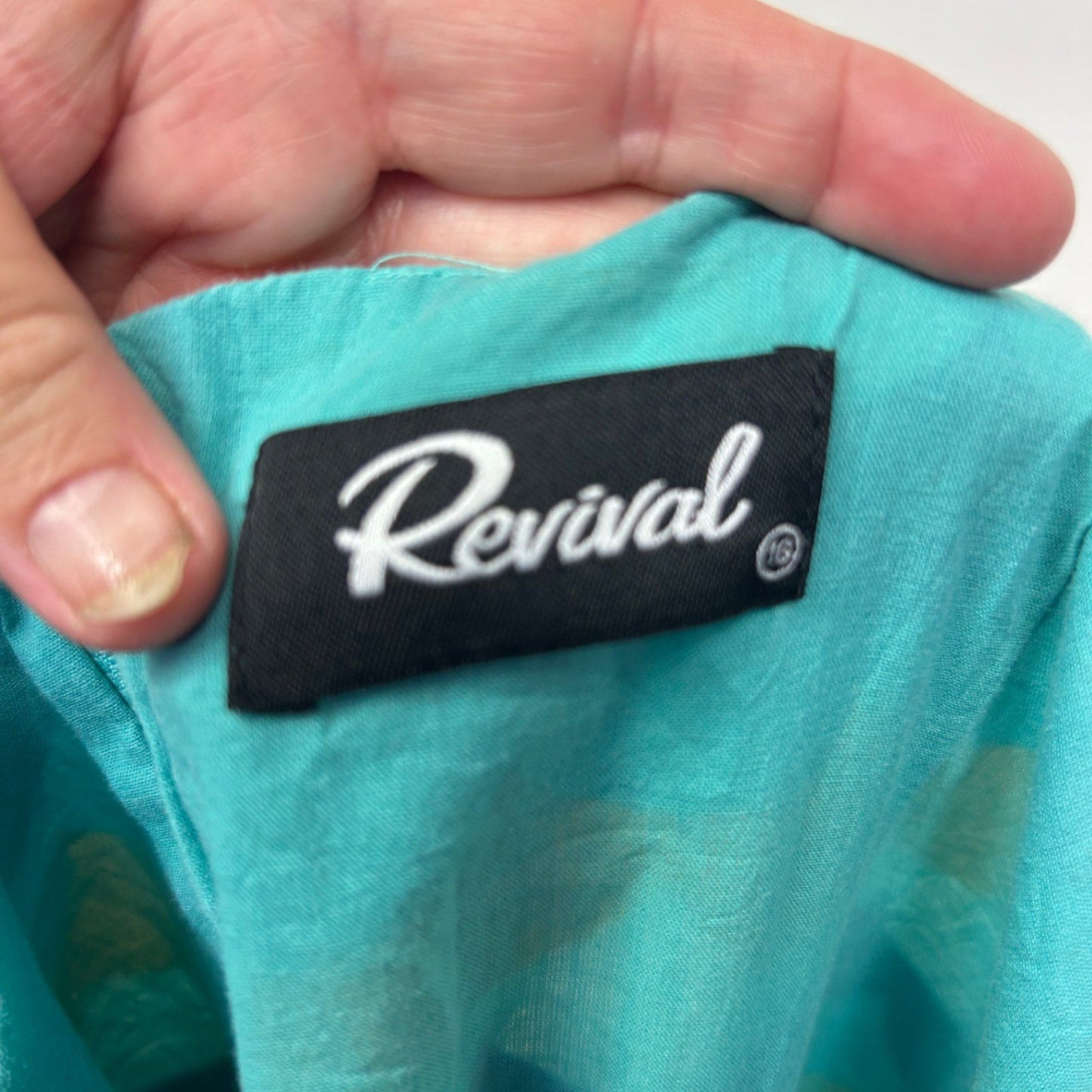 Revival Teal Mustard Blue Scallop Print Sleeveless Cotton Retro Dress Size 16