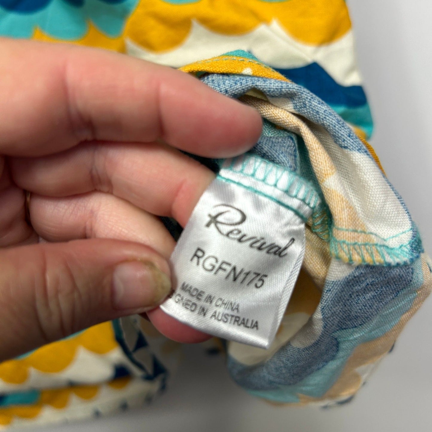 Revival Teal Mustard Blue Scallop Print Sleeveless Cotton Retro Dress Size 16