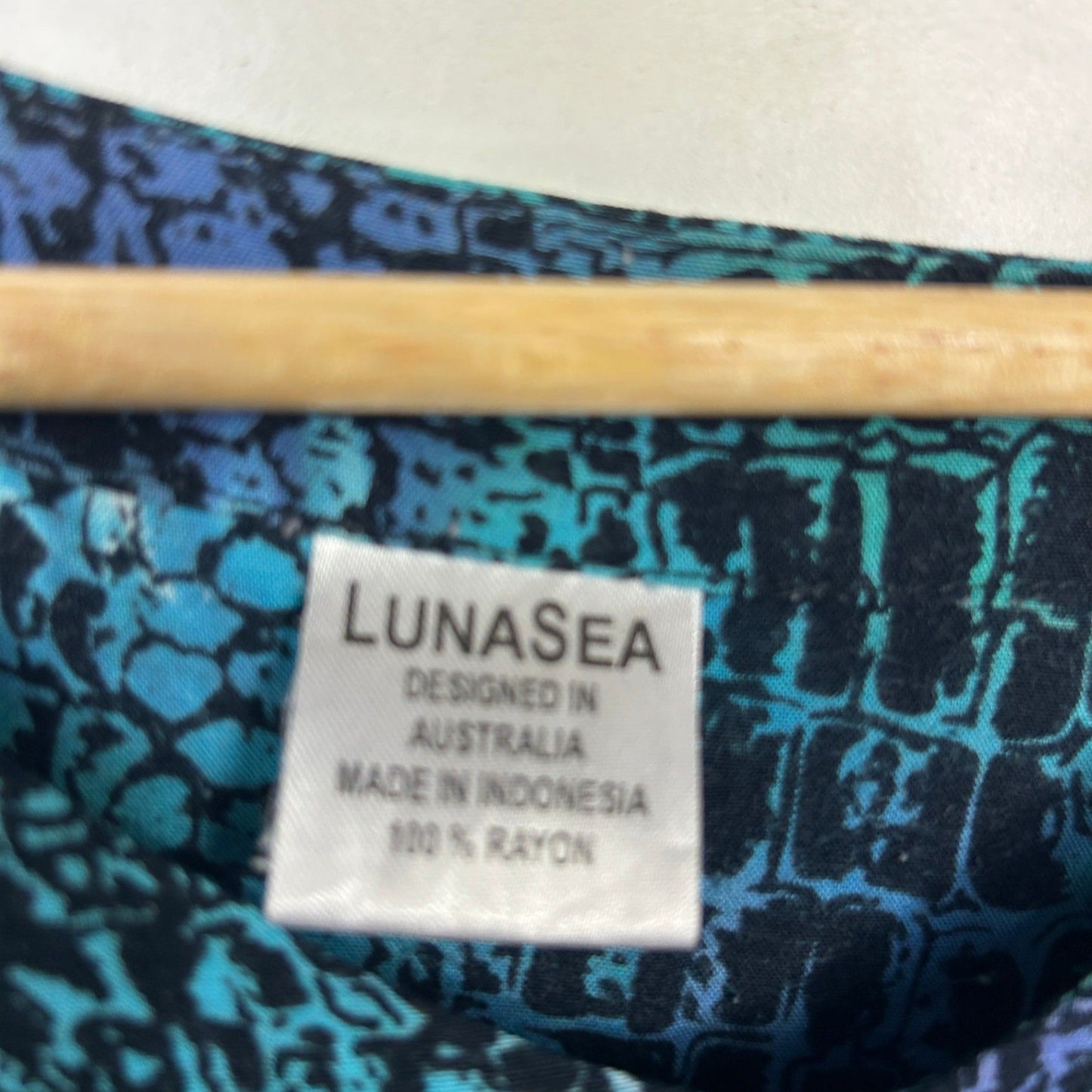 Lunsea Kaftan Dress Blue Green Rayon Short Sleeve One Size Plus - Fit up to 22