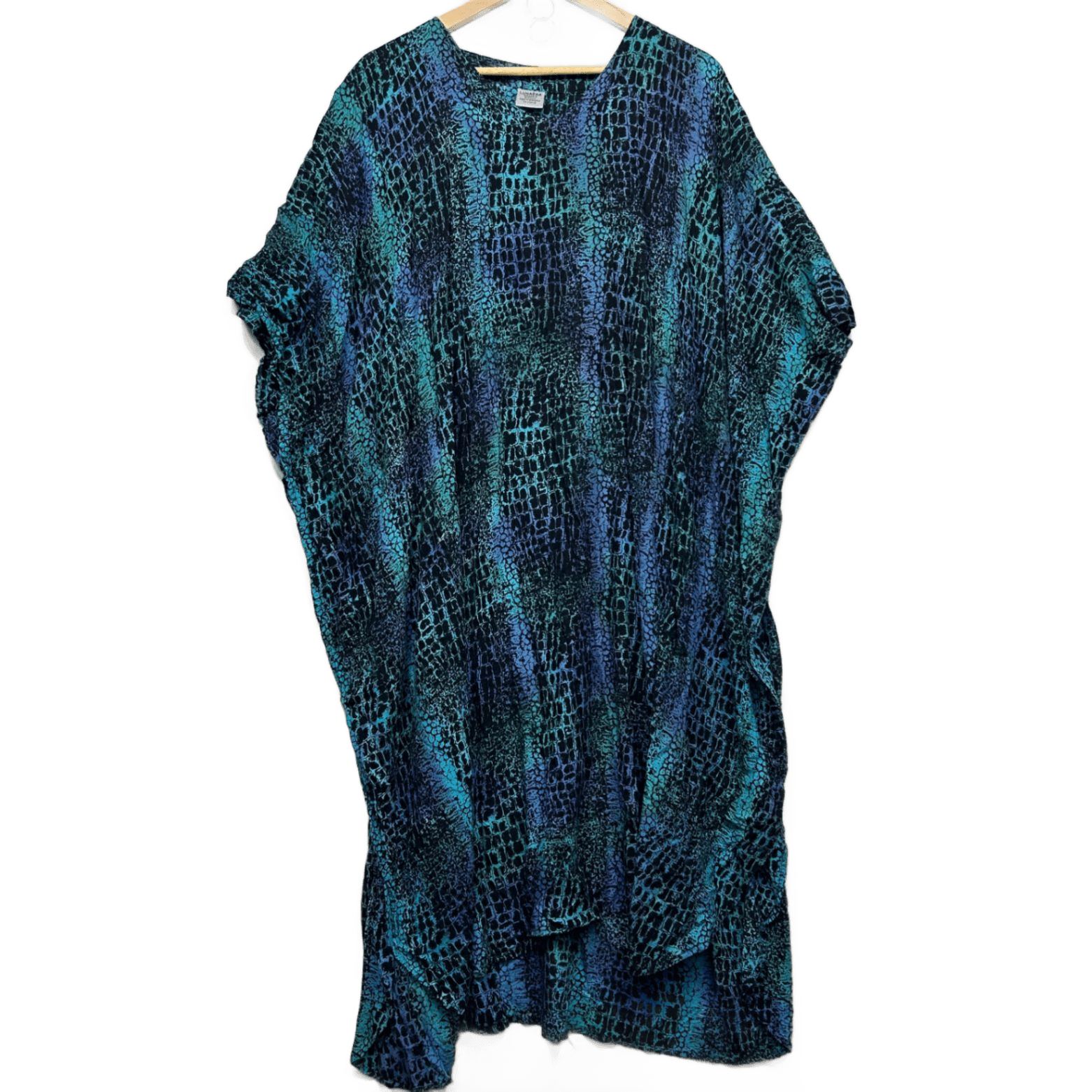 Lunsea Kaftan Dress Blue Green Rayon Short Sleeve One Size Plus - Fit up to 22