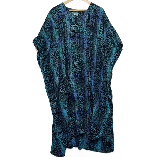 Lunsea Kaftan Dress Blue Green Rayon Short Sleeve One Size Plus - Fit up to 22