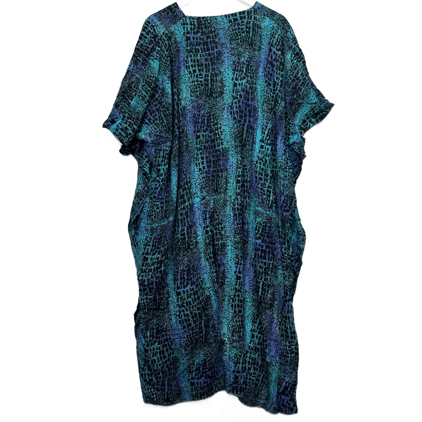 Lunsea Kaftan Dress Blue Green Rayon Short Sleeve One Size Plus - Fit up to 22