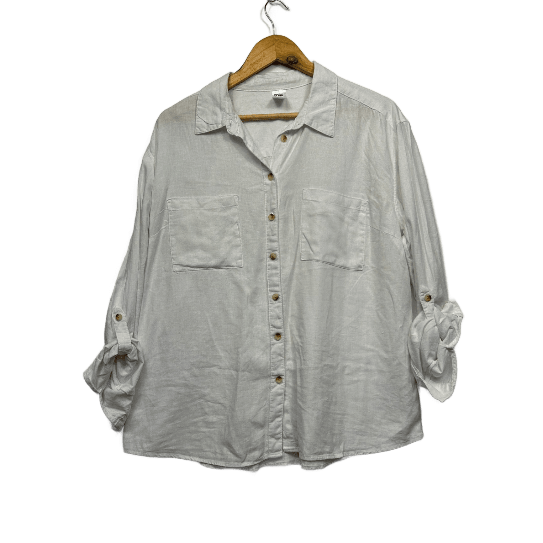 Anko White Linen Blend Long Sleeve Shirt Blouse Size 14 (Fault - Mark)