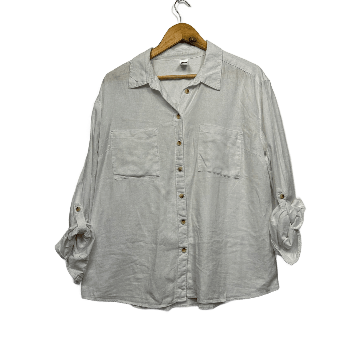 Anko White Linen Blend Long Sleeve Shirt Blouse Size 14 (Fault - Mark)
