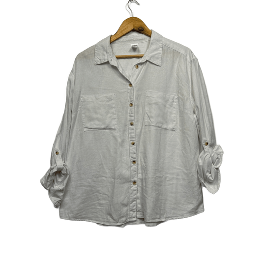 Anko White Linen Blend Long Sleeve Shirt Blouse Size 14 (Fault - Mark)