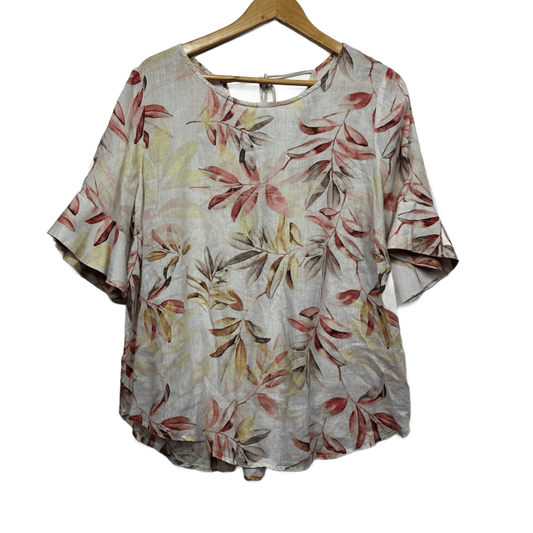Sussan Linen Floral Short Sleeve Top Size 18 (Fault)