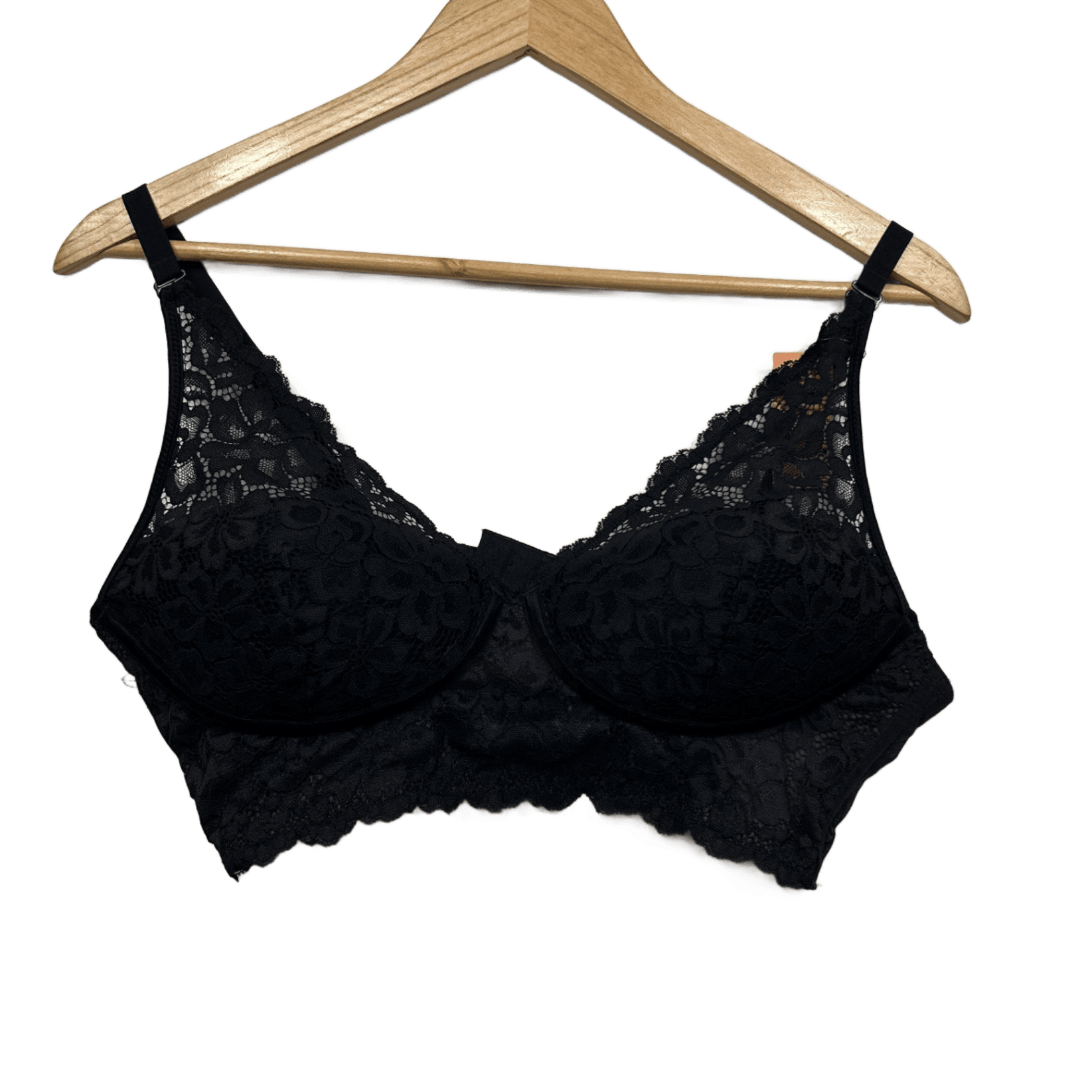 New Bras n Things Black Floral Lace Wirefree Bra 14 C