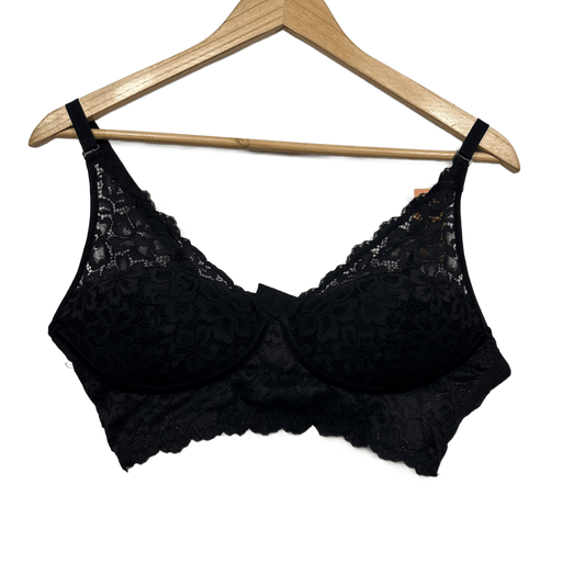 New Bras n Things Black Floral Lace Wirefree Bra 14 C