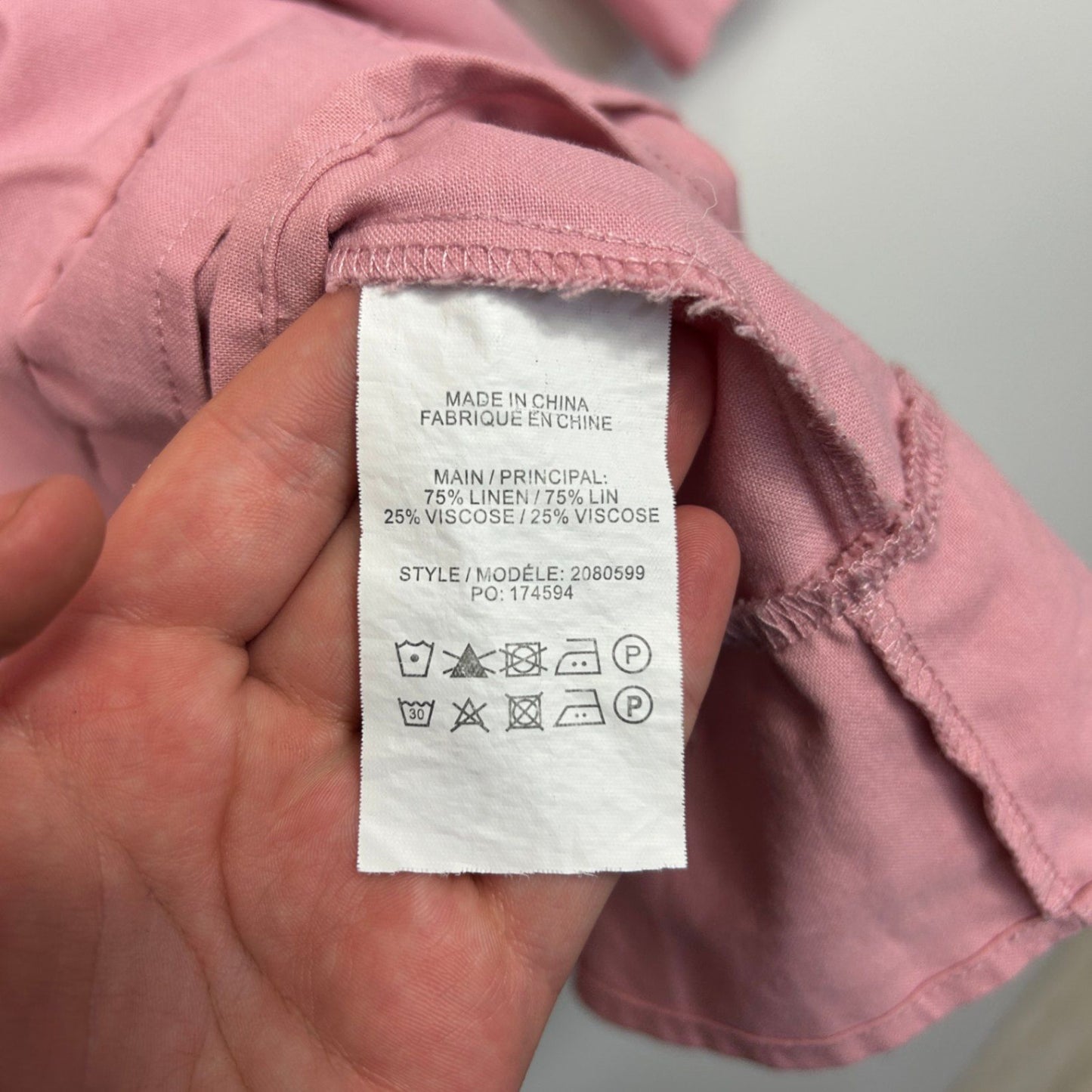 beme Pink Linen Blend 3/4 Sleeve Tunic Top Blouse Size 28