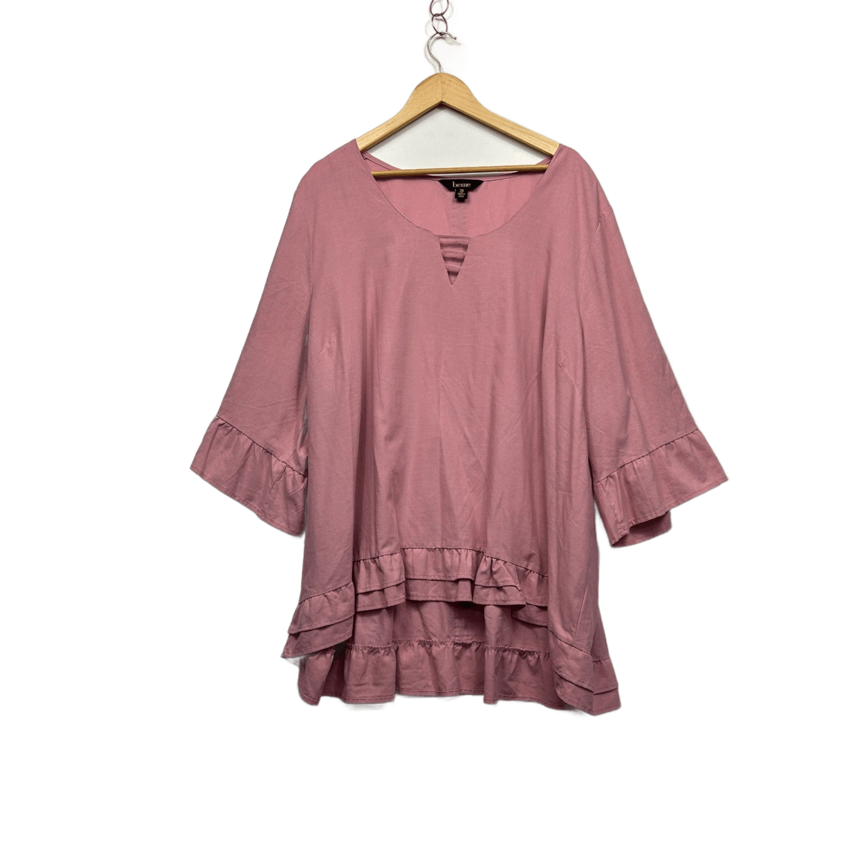 beme Pink Linen Blend 3/4 Sleeve Tunic Top Blouse Size 28