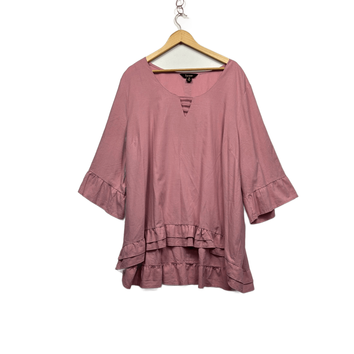 beme Pink Linen Blend 3/4 Sleeve Tunic Top Blouse Size 28