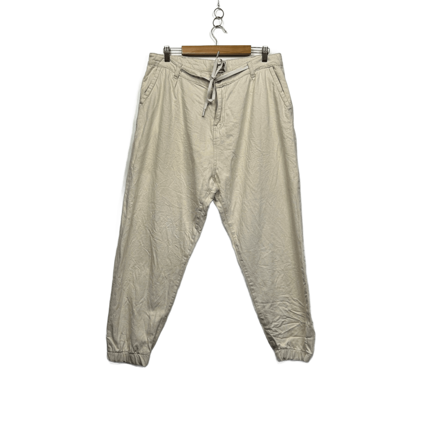 Jaase Jogger Beige Cotton Casual Pockets Elastic Waist Boho Pants Size XL