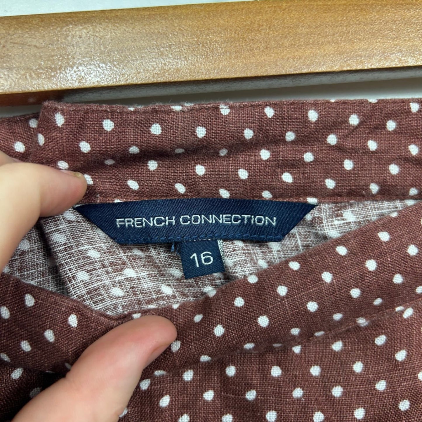 French Connection Chocolate Brown Polka Dot Linen Maxi Skirt Size 16