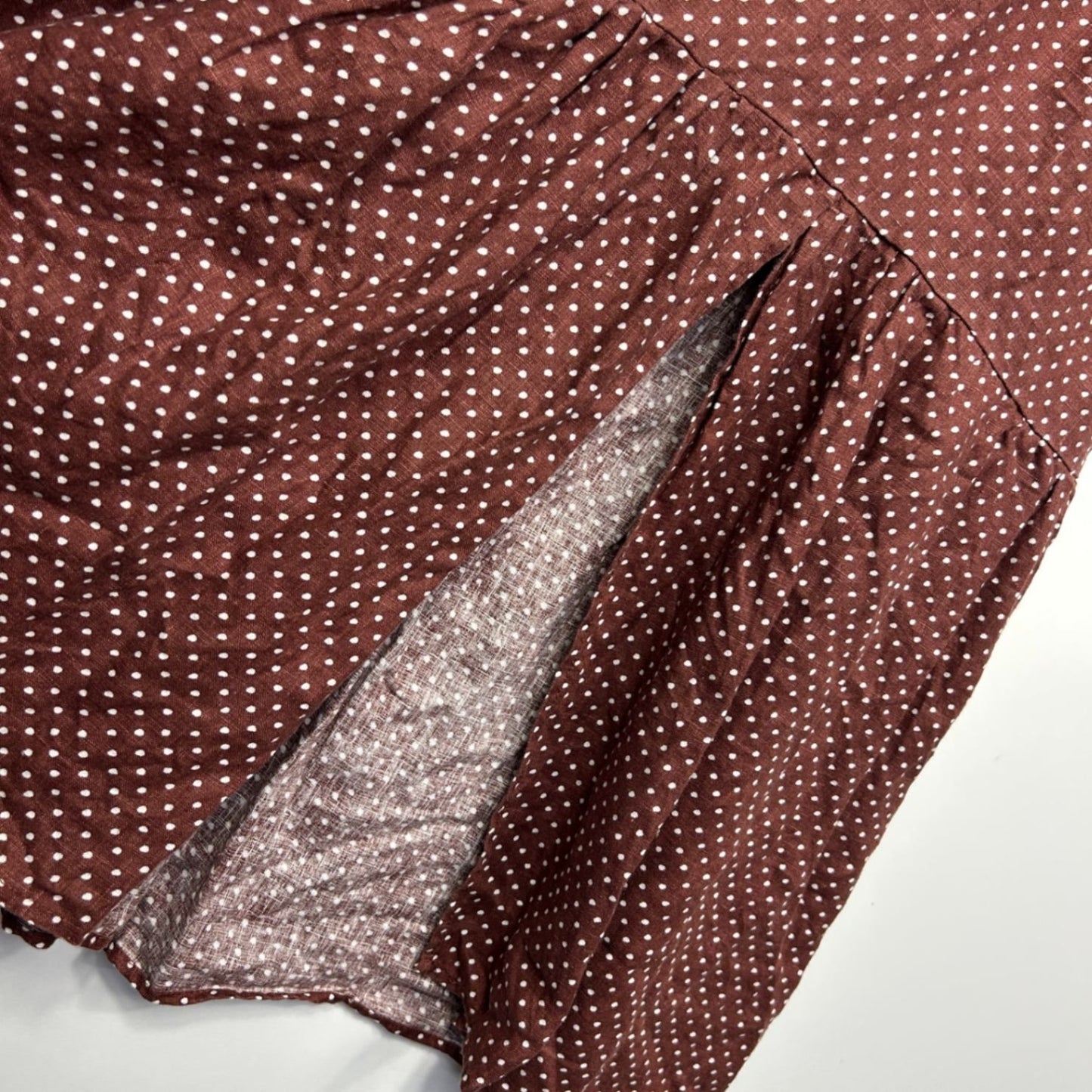 French Connection Chocolate Brown Polka Dot Linen Maxi Skirt Size 16