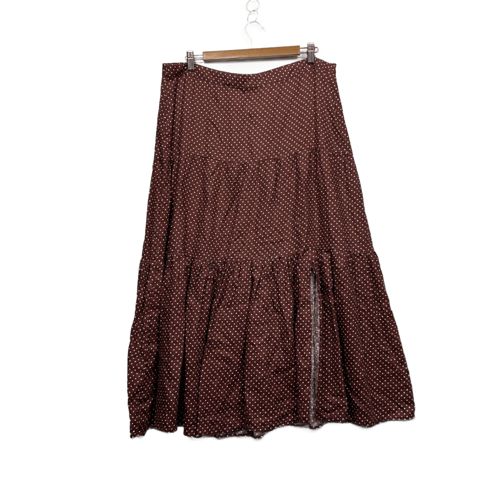 French Connection Chocolate Brown Polka Dot Linen Maxi Skirt Size 16