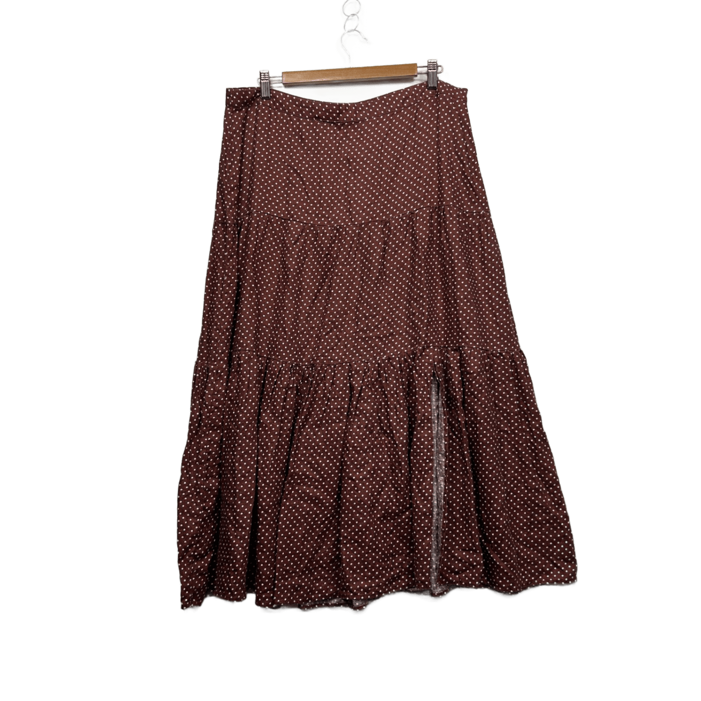French Connection Chocolate Brown Polka Dot Linen Maxi Skirt Size 16