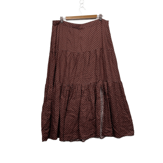 French Connection Chocolate Brown Polka Dot Linen Maxi Skirt Size 16