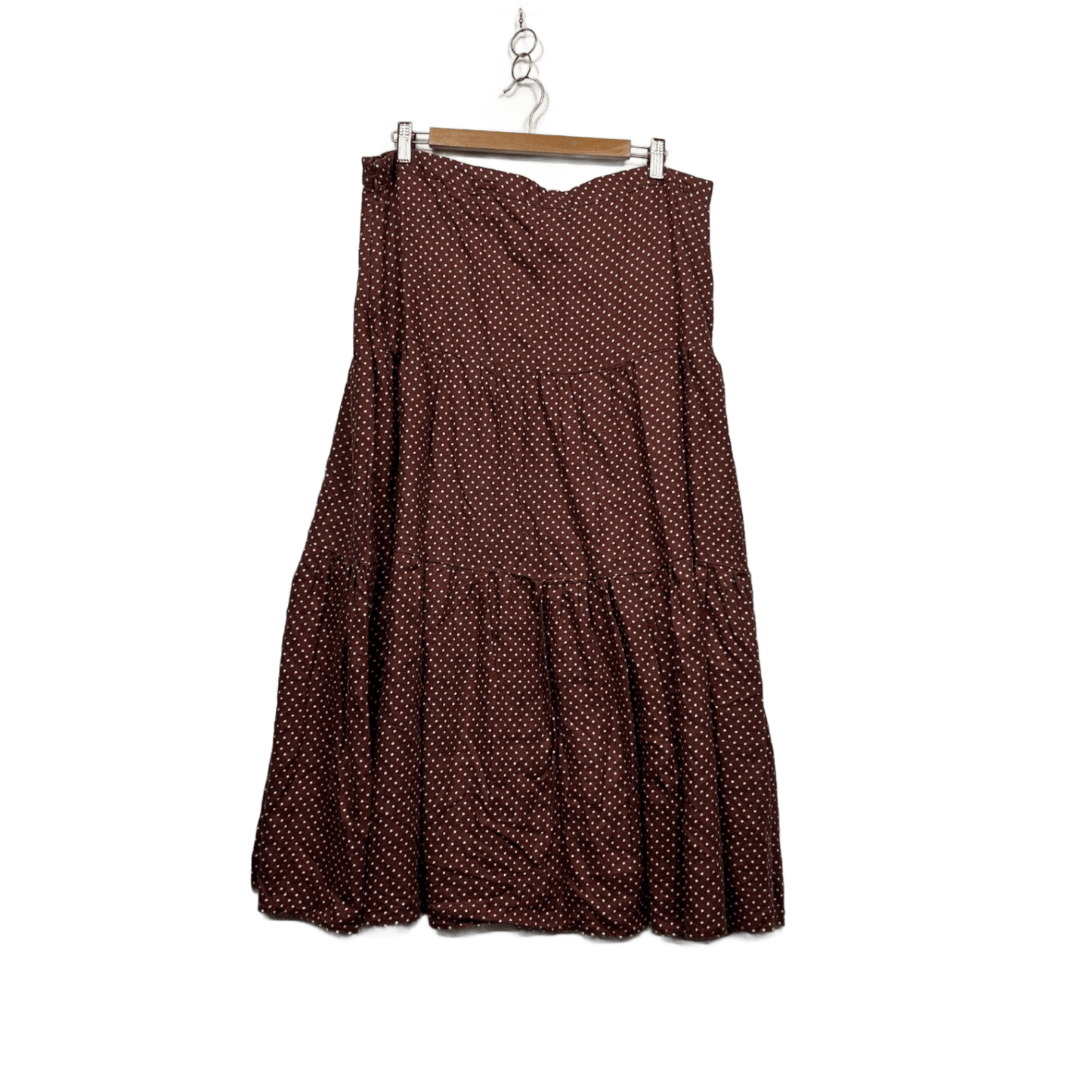 French Connection Chocolate Brown Polka Dot Linen Maxi Skirt Size 16