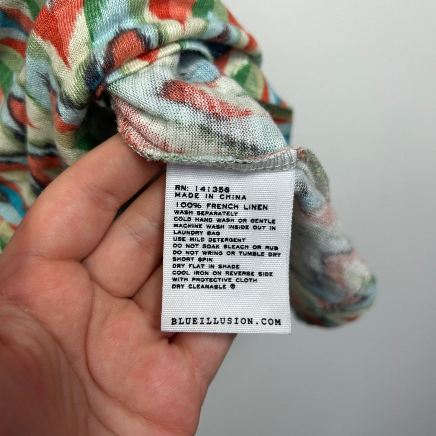 Blue Illusion Multicoloured Short Sleeve 100% French Linen Top Size Large