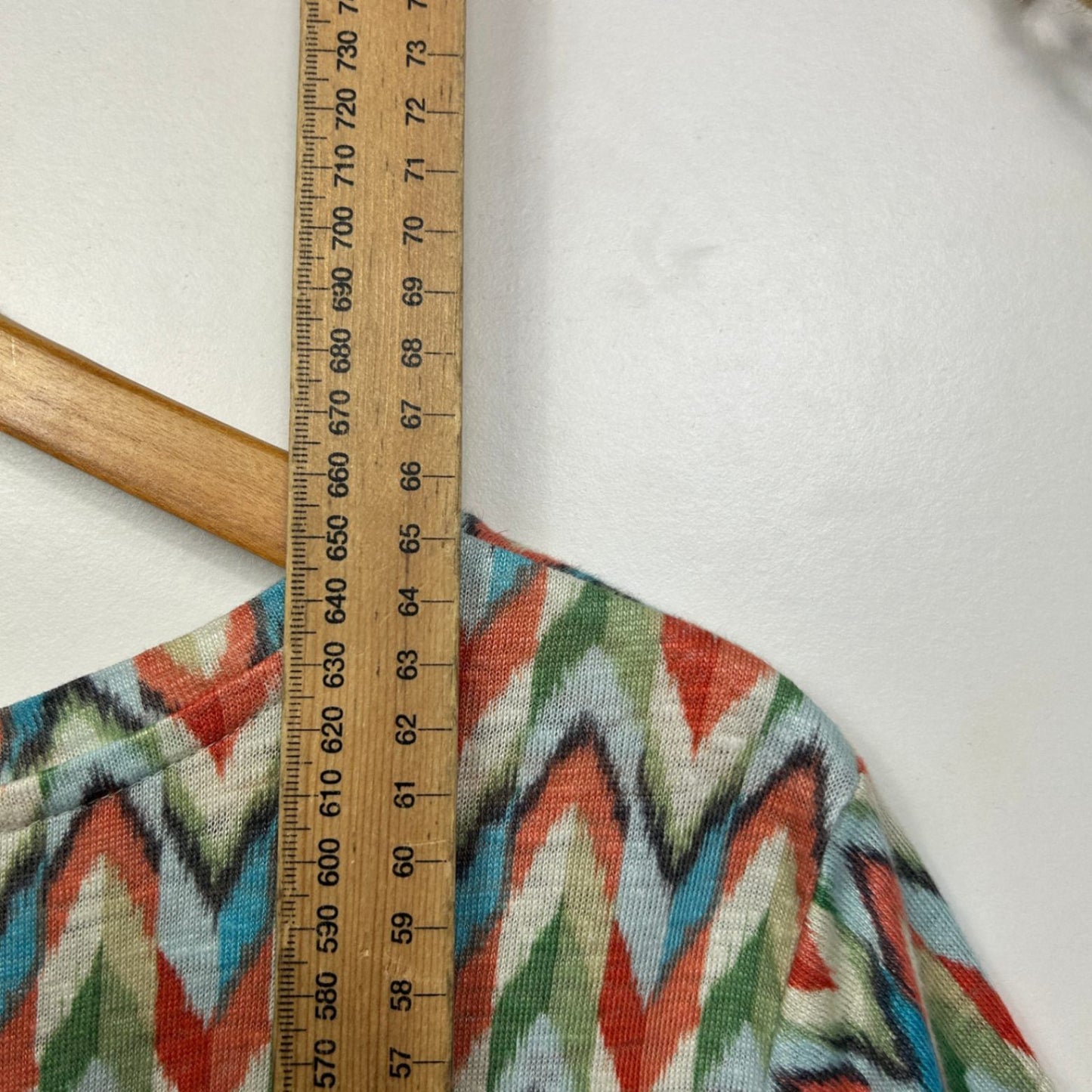 Blue Illusion Multicoloured Short Sleeve 100% French Linen Top Size Large