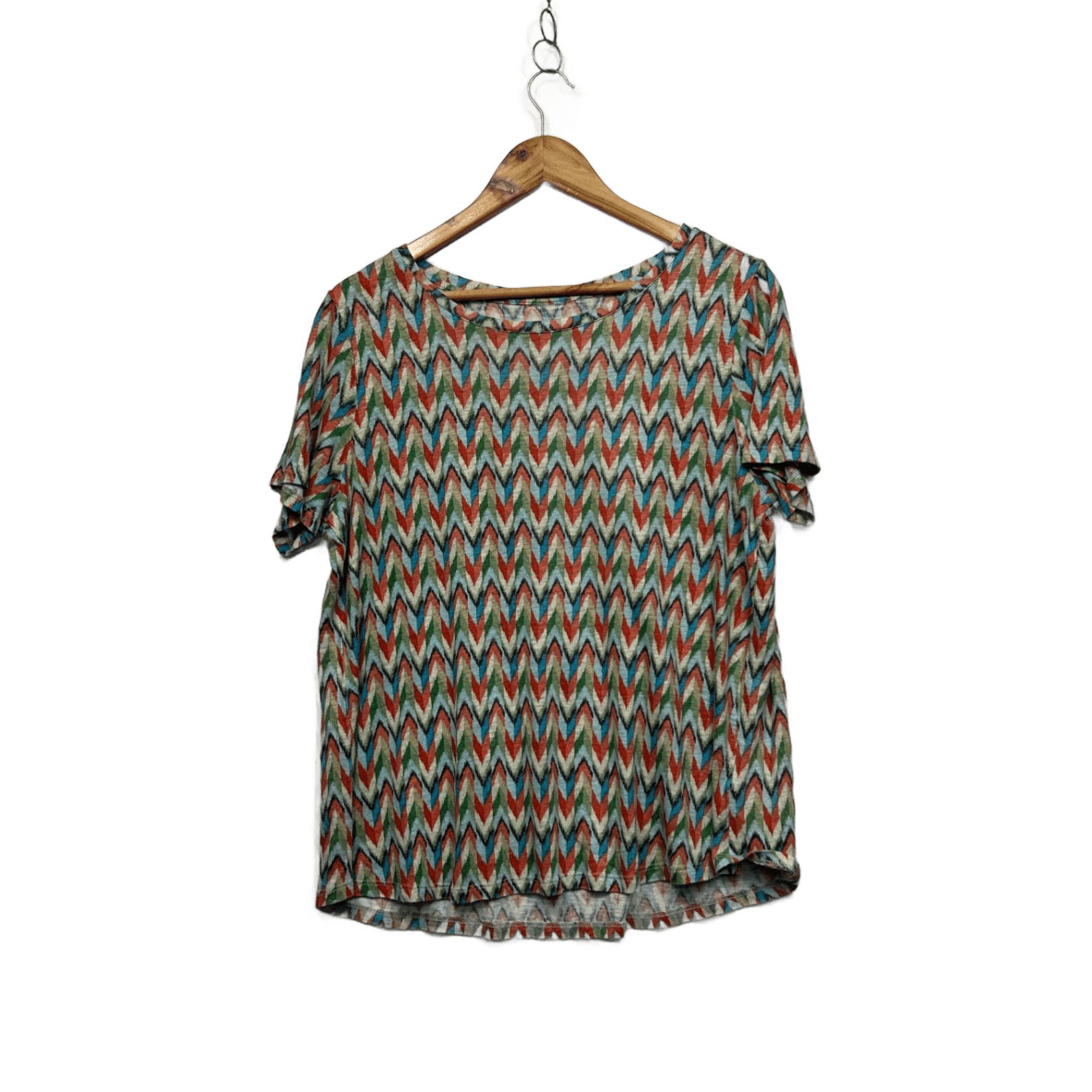 Blue Illusion Multicoloured Short Sleeve 100% French Linen Top Size Large