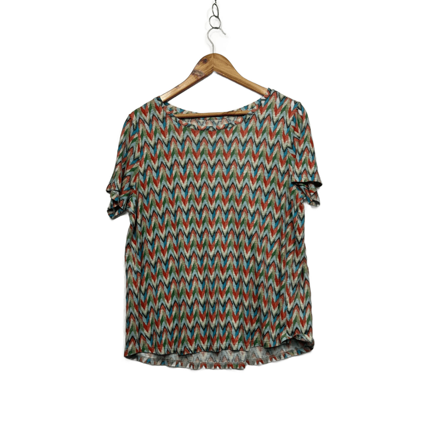 Blue Illusion Multicoloured Short Sleeve 100% French Linen Top Size Large