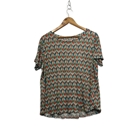 Blue Illusion Multicoloured Short Sleeve 100% French Linen Top Size Large