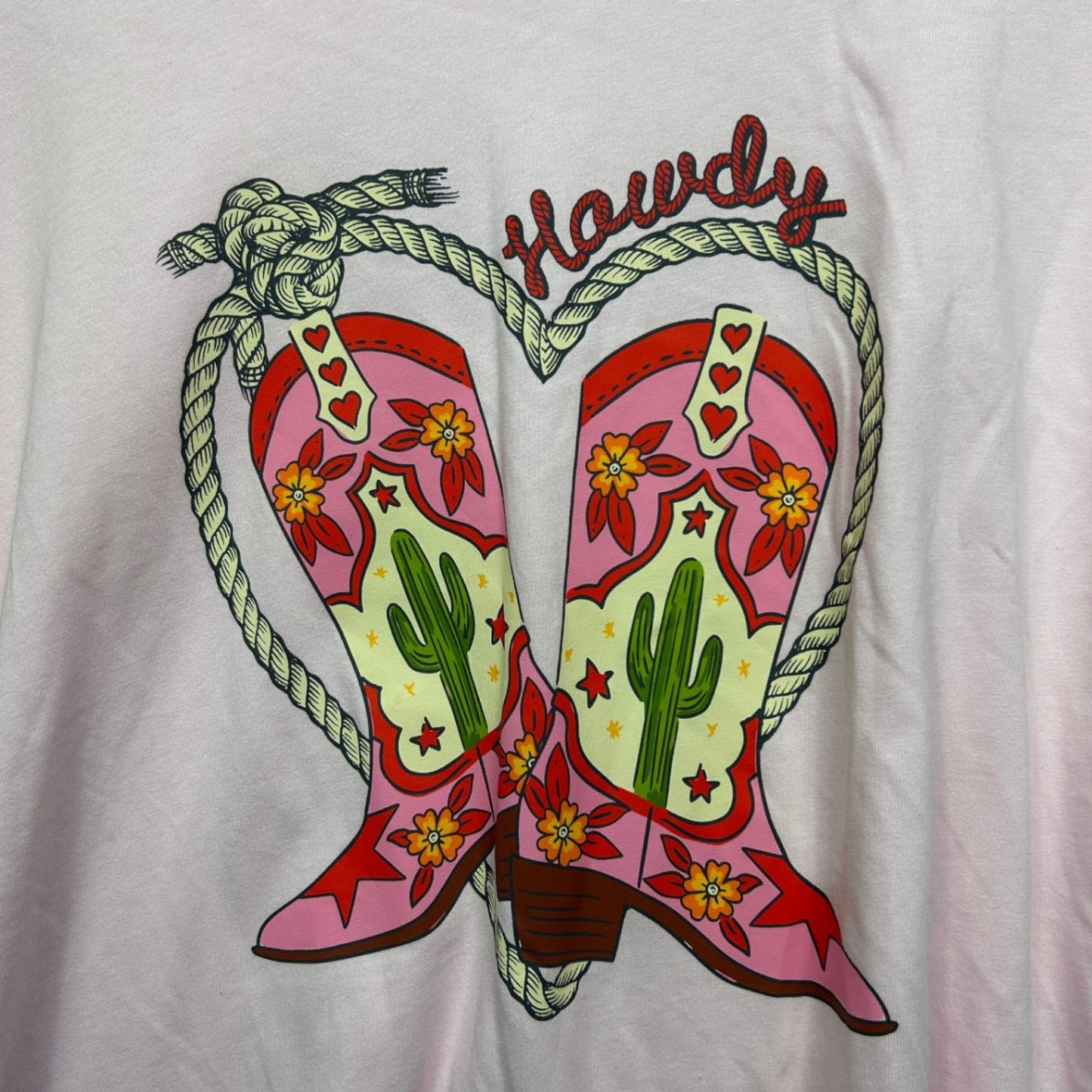 Sportsgirl Pink Short Sleeve Cowboy Western Graphic Tee Cropped T-Shirt Size 2XL