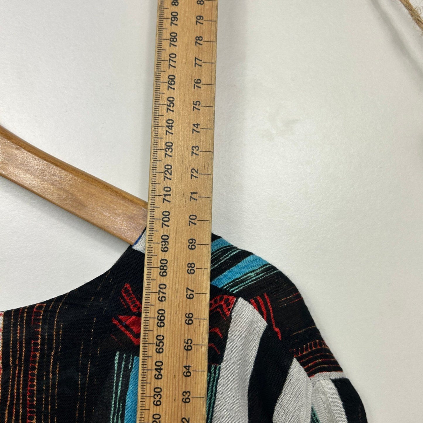 Dwij Multicoloured Rayon Short Sleeve Aztec Top Blouse Size 16