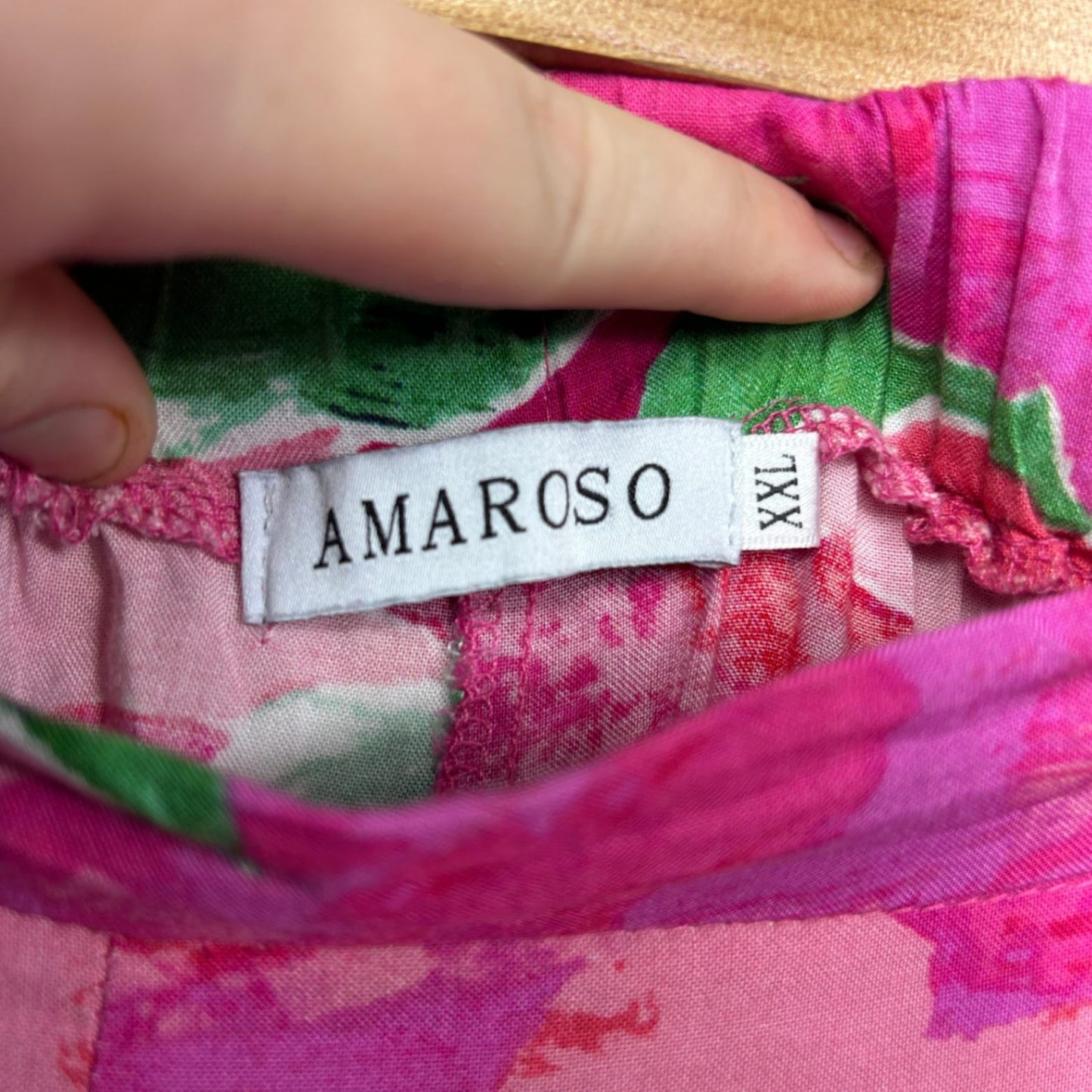 Amaroso Pink Green Red Floral Wide Leg Flowy Pants 2XL