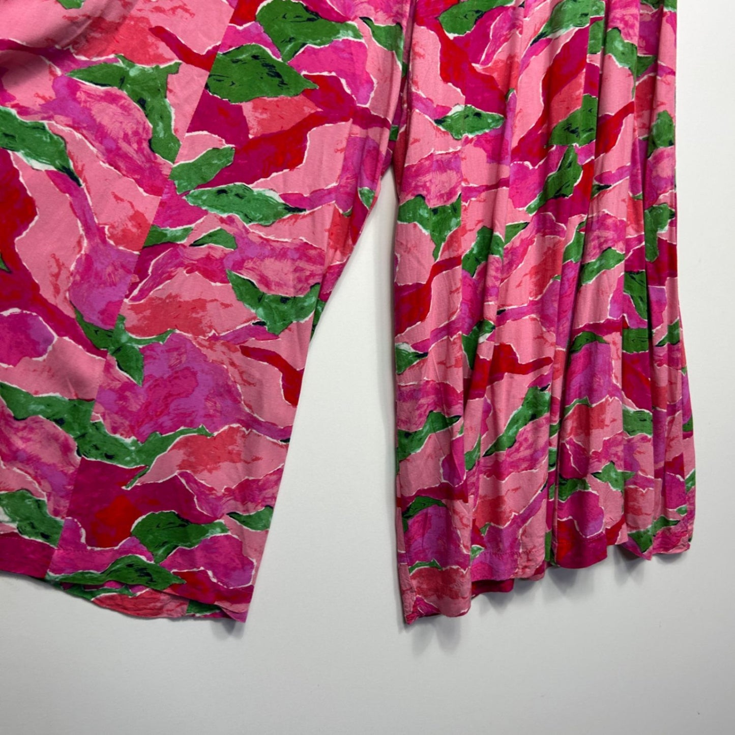 Amaroso Pink Green Red Floral Wide Leg Flowy Pants 2XL