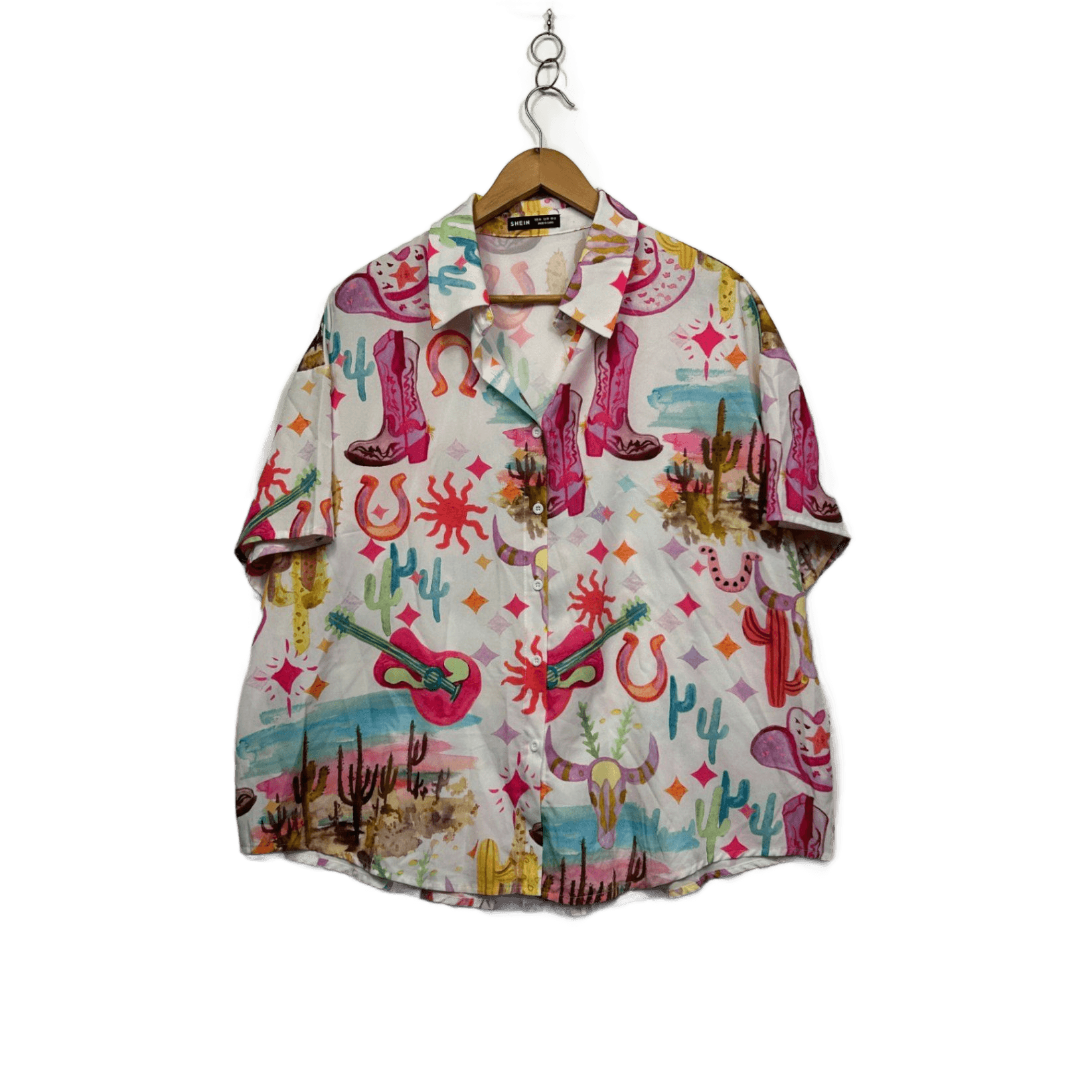 SHEIN Womens Multicoloured Western Cowboy Cactus Country Top Size XL