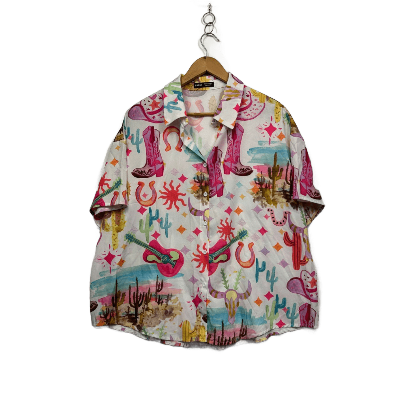 SHEIN Womens Multicoloured Western Cowboy Cactus Country Top Size XL