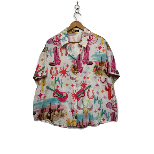 SHEIN Womens Multicoloured Western Cowboy Cactus Country Top Size XL