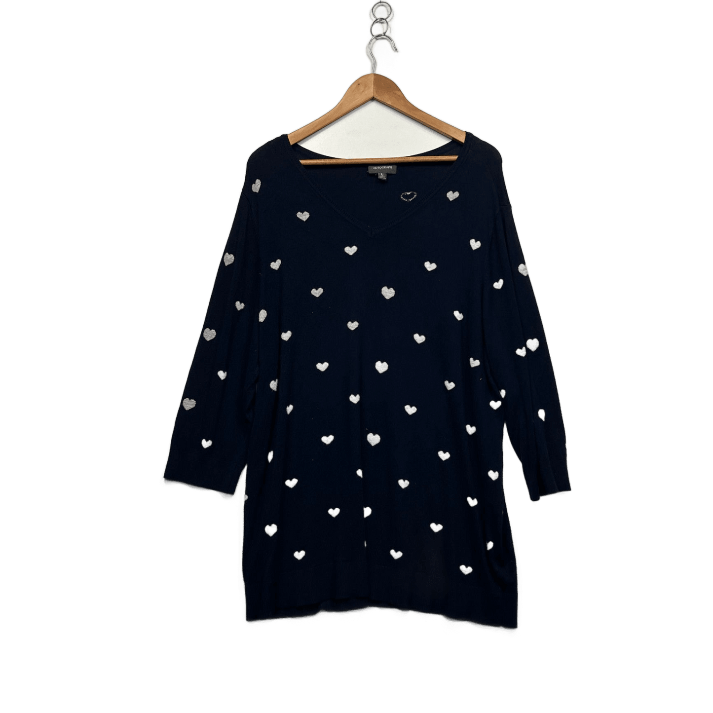 Autograph Womens Navy Blue Hearts Pullover Jumper Knit Size 20 Large Plus